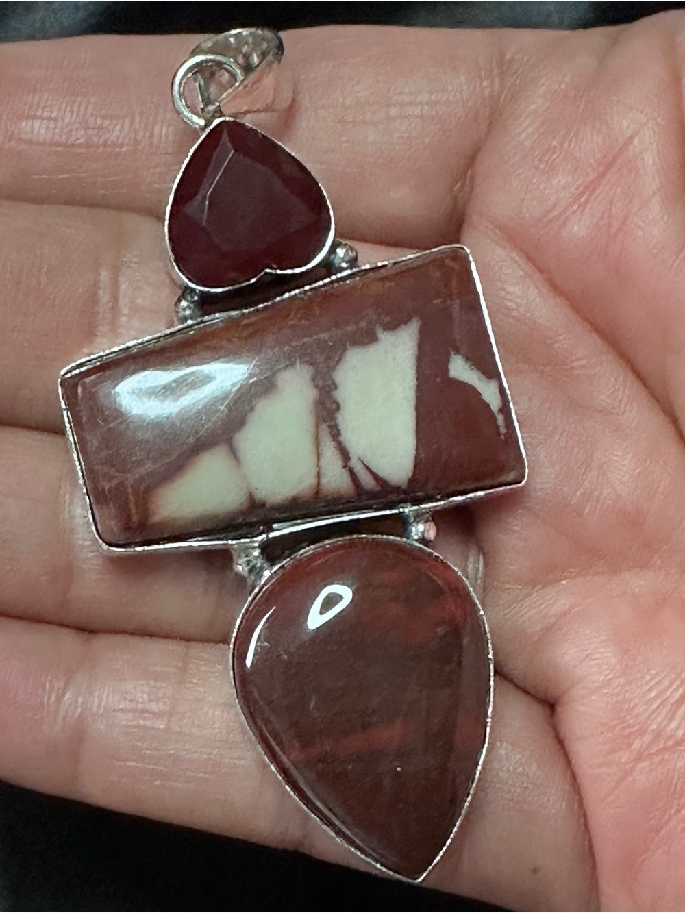 RUBYRUDI Artisan Jewelry Silver Mookaite, Red Jasper & Crystal Pendant Necklace